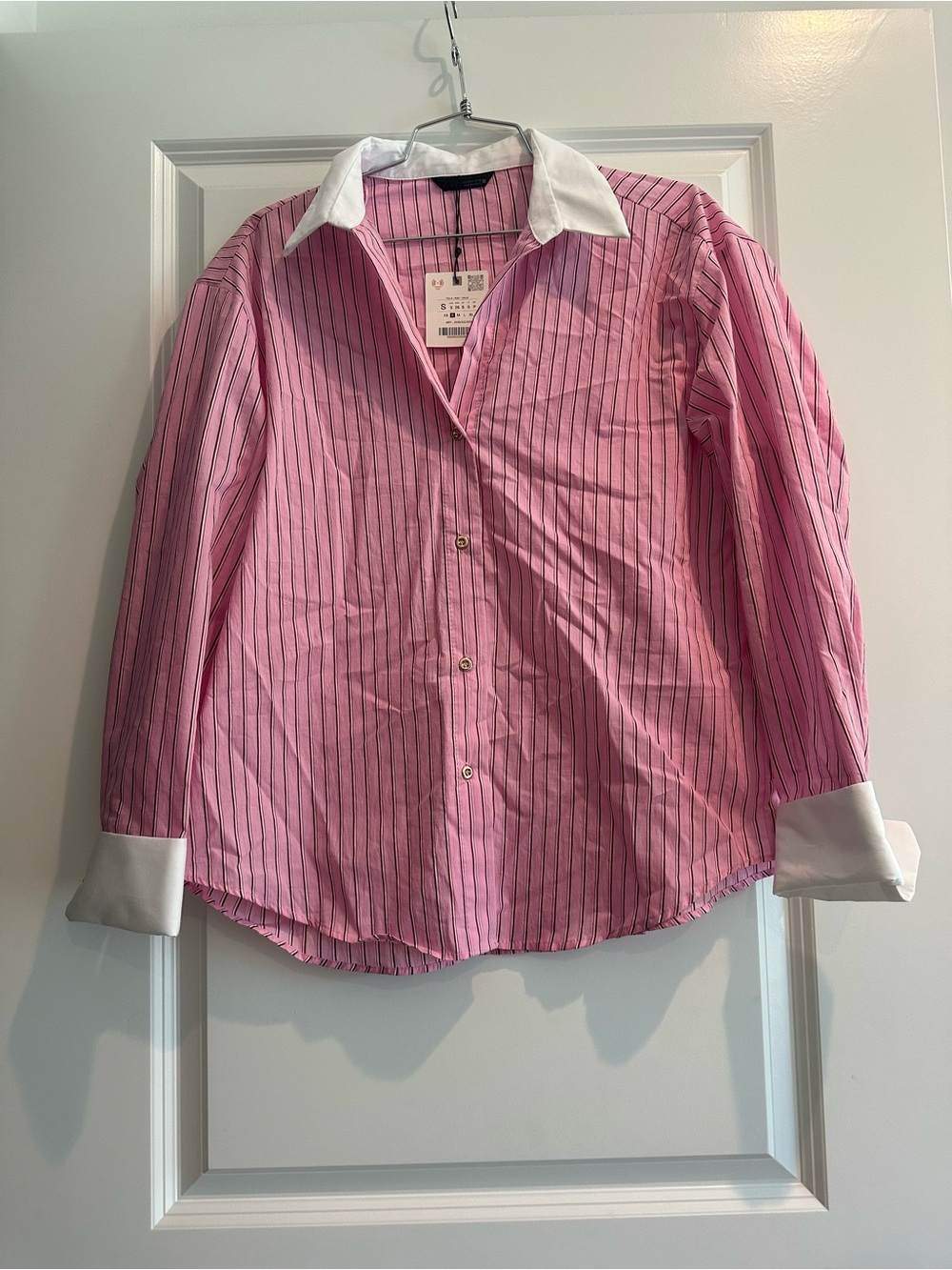 Zara Pink Poplin Button-Down Shirt with White Collar